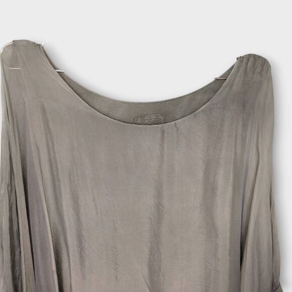 Womens Silk Top One Size Flowing‎ Relaxed Slouchy Olive Light Lagenlook Bohemian - Picture 7 of 10